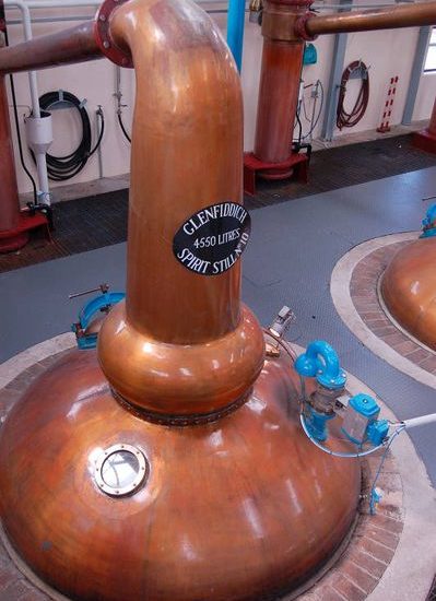 Kupferbrennblase Spirit Still der Glenfiddich Distillery.