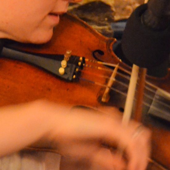 Detailaufnahme einer Musikerin die Irish Fiddle spielt.
